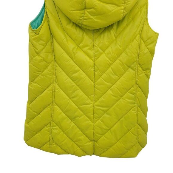 Tek Gear Puffer Vest M Chartreuse Quilted Contrasting Hood Zip Pockets Gorpcore - Picture 7 of 12